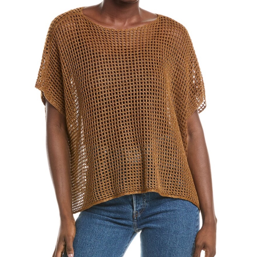 NEW Eileen Fisher Organic Linen Delave Bateau Neck Top 2X Boxy Fit Short Length - Picture 4 of 16